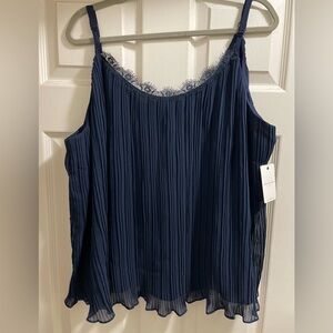 NWT Skies Are Blue Lace Trim Pleated Navy Blue Fully Lined Camisole Size 1X